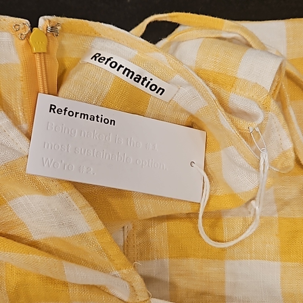 💕REFORMATION💕 Nia Linen Dress ~ Dandelion Check Yellow 12 NWT - Picture 11 of 13